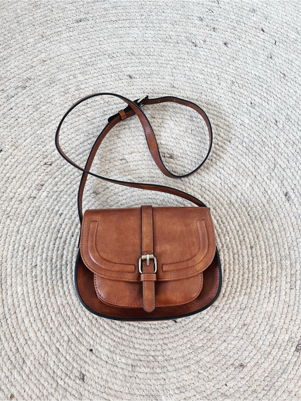NWOT Brown Vegan Leather Crossbody Saddle Bag